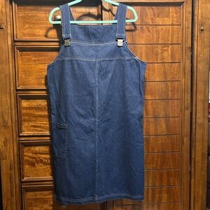New York & Company Dark Rinse  Denim Bib Overall Dress